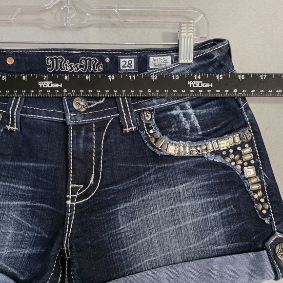 NWOT Miss Me Embellished Rhinestone Distressed Denim Shorts JP5703H Size 28 - Picture 4 of 11